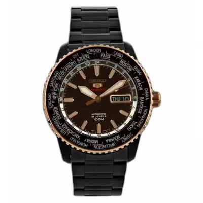 Pre-owned Seiko 5 Sports Srp132k1 Automatic Watch 4r36 World Time Black Rosegold 100m Date