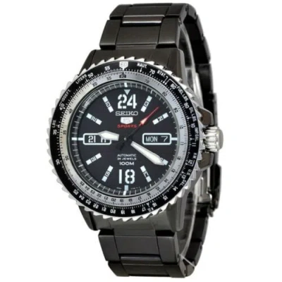 Pre-owned Seiko 5 Sports Srp355k1 Black Automatic Men Wristwatch Srp355 Full Black Silver