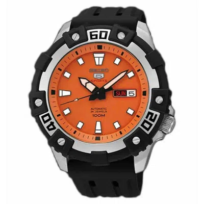 Pre-owned Seiko 5 Sports Srp473k1 Automatic 4r36 Orange Dial Rubber 100m Watch Hardlex