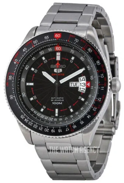 Pre-owned Seiko 5 Sports Srp613k1 Automatic Pilot Steel Silver Men Watch Flight Aviator