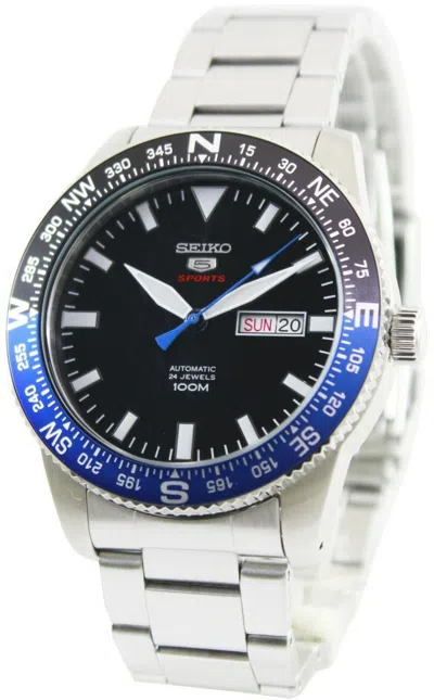 Pre-owned Seiko 5 Srp659k1 Automatic Black Blue 4r36-0c4c Watch Compass Batman