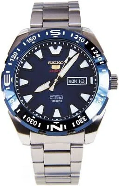 Pre-owned Seiko 5 Sports Srp747 Men's Automatic Watch Analog Stainless Steel Blue Dial 45m