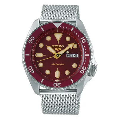 Pre-owned Seiko 5 Sports Srpd69k1 Automatic Watch Red Maroon 4r36 Day Date Steel Skx Style