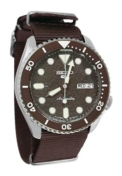 Pre-owned Seiko 5 Sports Srpd85 Automatic Watch Brown Day Date Dial Nylon Band Japan