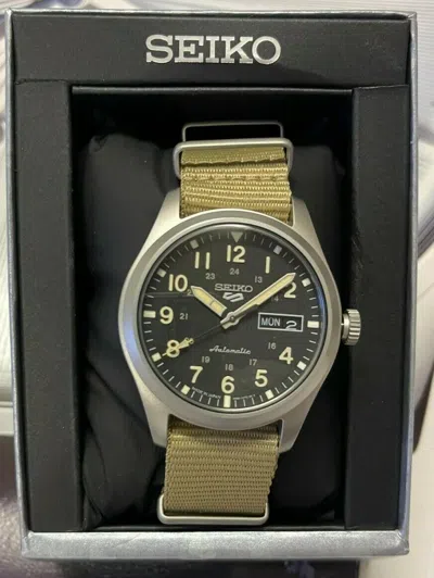 Pre-owned Seiko 5 Sports Srpg35 Black Dial Lumi Beige Nylon Str Made Japan Srpg35-new