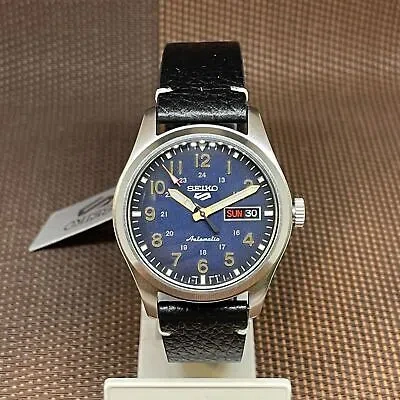 Pre-owned Seiko 5 Sports Srpg39k1 Field Specialist Style Blue Automatic Leather Men Watch