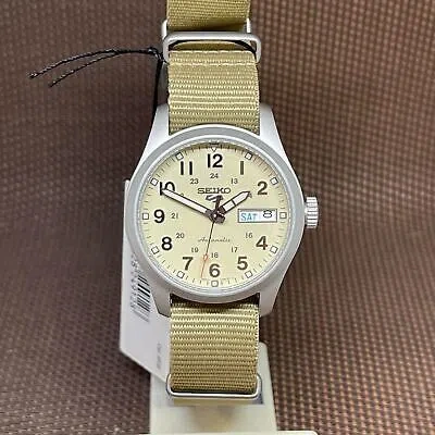 Pre-owned Seiko 5 Sports Srpj83k1 Field Sports Style Nylon Beige Automatic Men's Watch
