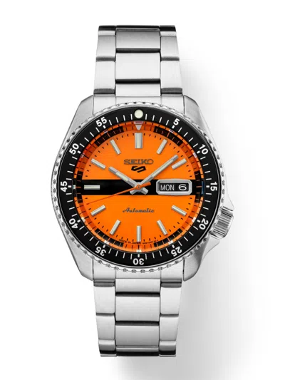 Pre-owned Seiko 5 Sports Srpk11 42.5mm Steel Orange Dial Day Date Automatic Men's Watch