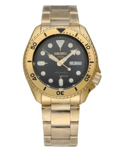 Pre-owned Seiko 5 Sports Srpk18 Black Dial 42 Mm Gold Steel Day Date Automatic Men's Watch
