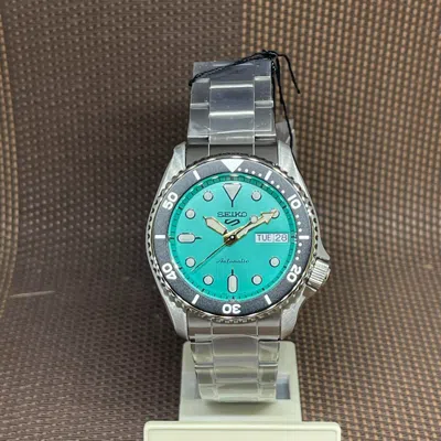 Pre-owned Seiko 5 Sports Srpk33k1 Teal Dial Stainless Steel Day Date Automatic Men Watch