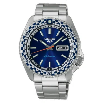 Pre-owned Seiko 5 Sports Srpk65 Men's Special Ed Blue Dial Checkered Bezel Automatic Watch