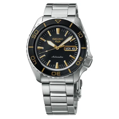Pre-owned Seiko 5 Sports Srpk99 Men's Stainless Steel Black Dial Day Date Automatic Watch