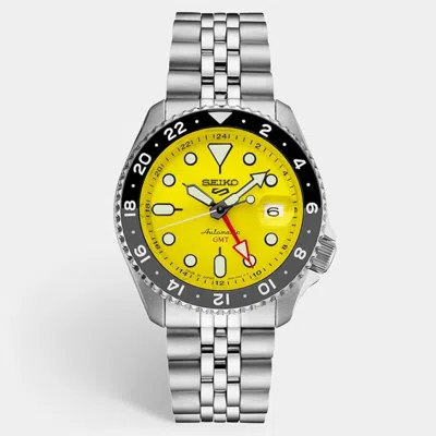 Pre-owned Seiko 5 Sports Ssk017 Yellow Dial Stainless Steel Men's Wristwatch 42.5mm