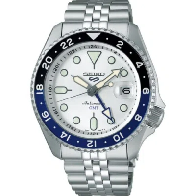 Pre-owned Seiko 5 Sports Ssk033k1 Automatic Gmt Stainless Steel White Dial
