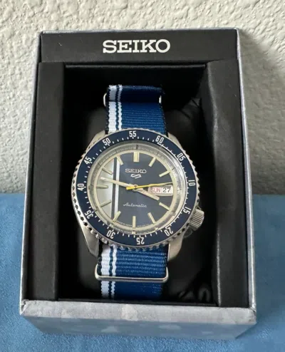 Pre-owned Seiko 5 Sports U.s Special Creation Blue White Automatic Watch For Men Srpk69