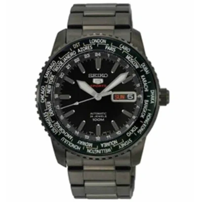 Pre-owned Seiko 5 Srp129k1 Sport World Time Automatic Full Black 24 Jewels Day Date Gmt