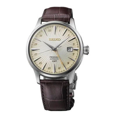 Seiko Men's Automatic Presage Cocktail Time Brown Leather Strap Watch 40mm In Ivory