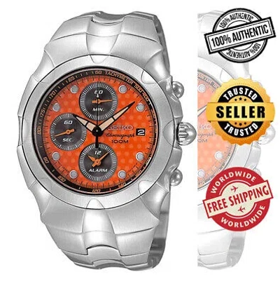 Pre-owned Seiko Alarm Chronograph Sna761 Sna761p1 Streamline Orange Dots Dial Steel Watch