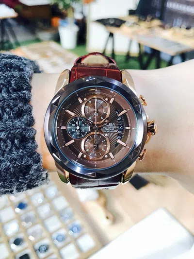 Pre-owned Seiko Alba Af8p18x Brown Leather Band Quartz 50m Wr Mens Japan Quartz Watch