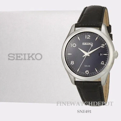 Pre-owned Seiko Authentic  Core Solar Black Leather Strap Watch Sne491