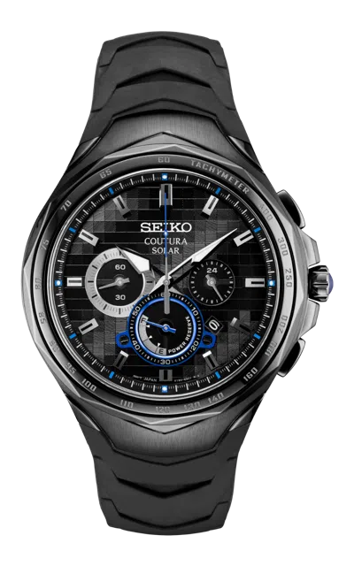 Pre-owned Seiko Brand  Ssc745 Black Rubber Strap 45mm Case Chronograph Black Dial Watch