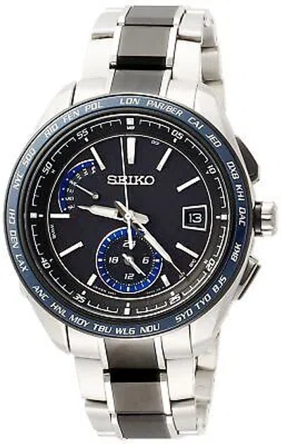 Pre-owned Seiko Brightz Saga261 Black Men's Watch Solar Radio Carbon Tone Black Dial