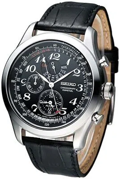Pre-owned Seiko Chronograph Perpetual Leather Strap Men's Watch Spc133p1