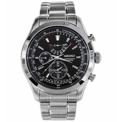 Pre-owned Seiko Chronograph Perpetual Spc127p1 Quartz Watch Black Steel 7t86 Alarm Day