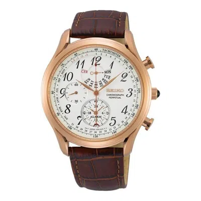 Pre-owned Seiko Chronograph Perpetual Spc256p1 Quartz Watch Rosegold Tachy Alarm Steel