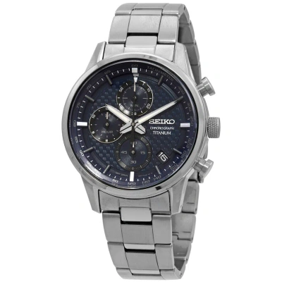 Seiko Chronograph Quartz Blue Dial Grey Titanium Men's Watch Ssb387 In Blue / Grey