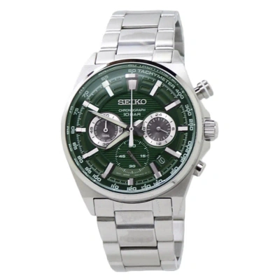 Seiko Chronograph Quartz Green Dial Stainless Steel Men's Watch Ssb405p1 In Metallic