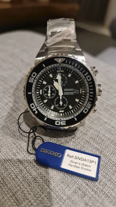 Pre-owned Seiko Chronograph Snda13p1 Quartz Watch 7t92 Diver's 200m Black Dial Caesar Date