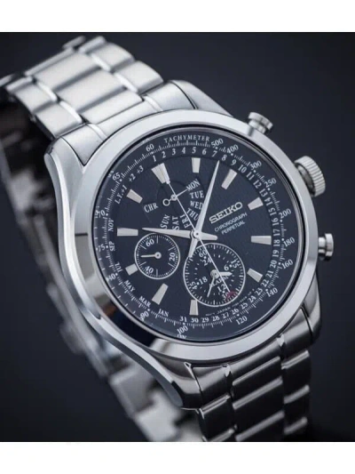 Pre-owned Seiko Chronograph Spc125p1 Perpetual Calendar Quartz Watch Blue Dial Steel 7t86