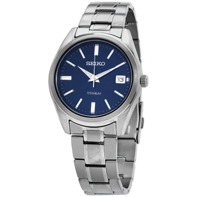 Seiko Classic Quartz Blue Dial Grey Titanium Men's Watch Sur373 In Blue / Grey