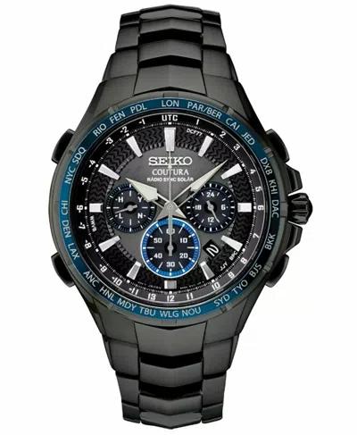 Pre-owned Seiko Coutura Radio Sync Solar Chronograph 44.5 Mm Black Dial Men's Watch Ssg021
