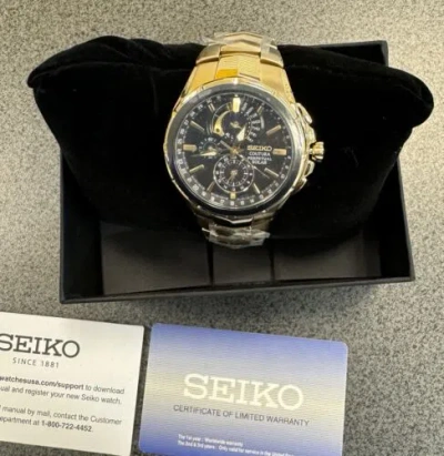Pre-owned Seiko Coutura Ssc700 Perpetual Solar Alarm Chronograph Gold Tone Men's Watch