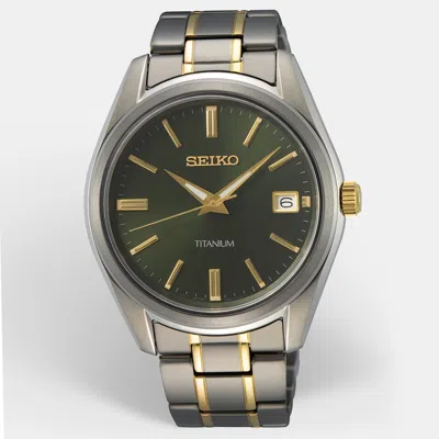 Pre-owned Seiko Discover More Sur377p1 Green Dial Titanium Men's Wristwatch 40.2 Mm