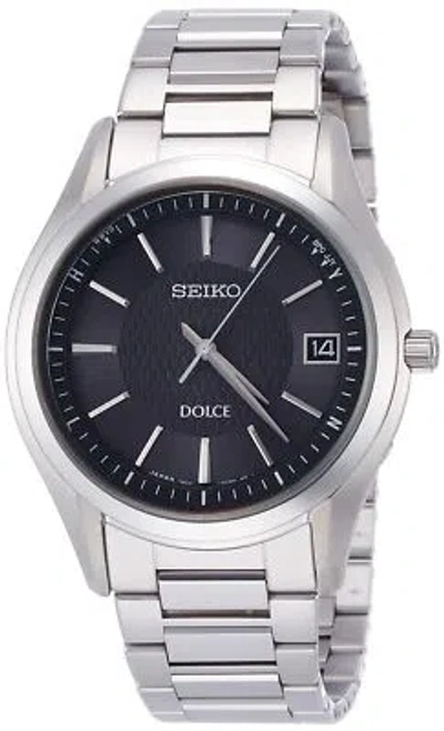 Pre-owned Seiko Dolce Sadz187 Men's Watch Solar Radio Titanium Silver Band Black Dial