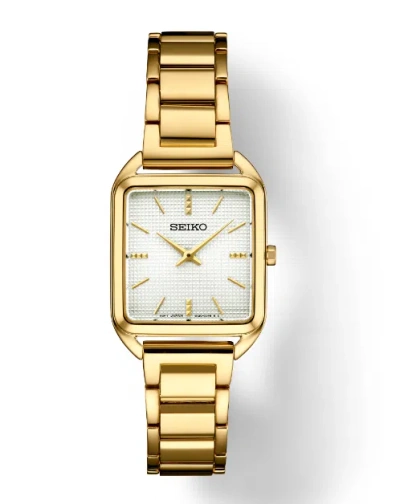 Pre-owned Seiko Essential Quartz White Dial Bracelet With Gold Finish Women's Watch Swr078