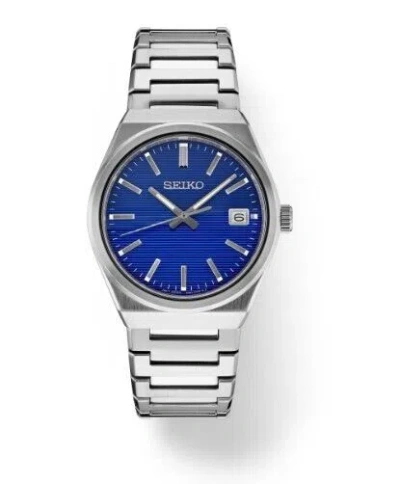 Pre-owned Seiko Essentials Blue Pressed Pattern Sleekly Angled Dial Men's Watch Sur555p1