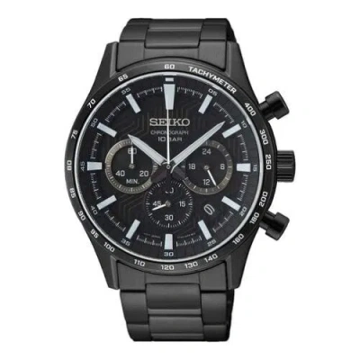 Pre-owned Seiko Essentials Chronograph Tachymeter Black Ss Men's Sport Watch Ssb415