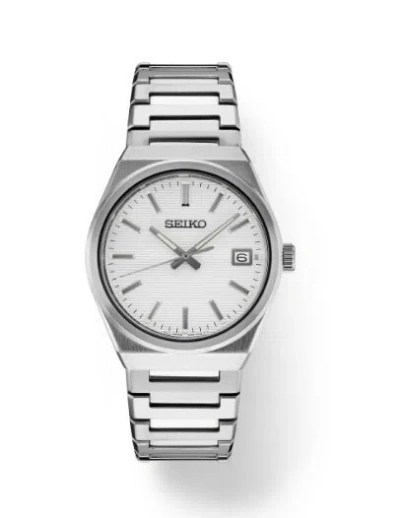 Pre-owned Seiko Essentials Silver Pressed Pattern Sleekly Angled Dial Men's Watch Sur553p1