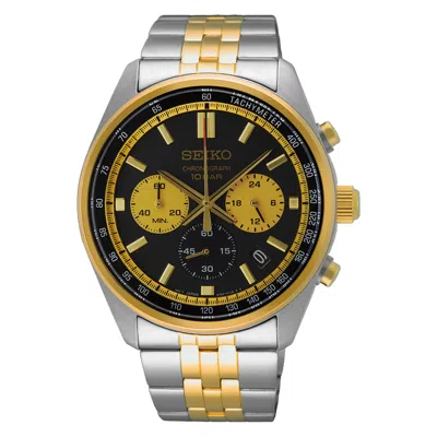 Pre-owned Seiko Essentials Ssb430 Black Dial With Gold Accents 10 Atm 41.5mm Men's Watch
