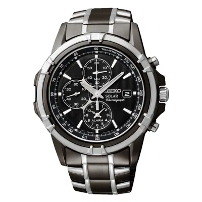 Pre-owned Seiko Essentials Ssc143 Black Dial Solar Alarm Chronograph 42.5mm Men's Watch