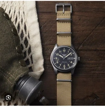 Pre-owned Seiko Field Sports Black Dial Beige Strap Men's Watch Srpg35(excellently Price)$