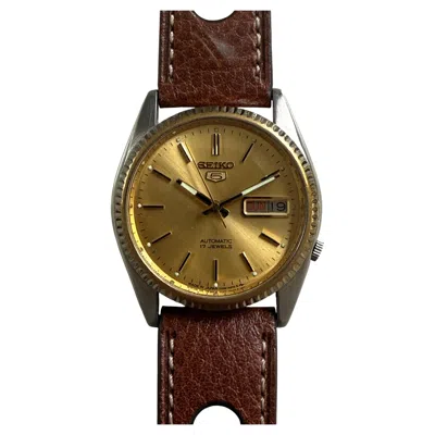 Pre-owned Seiko Five Day Date Auto, Gold Plated Bezel, Steel Case, Gold Tone Dial, 1989. In Multi
