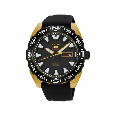 Pre-owned Seiko Gold Sports Automatic Black Face With Rubber Buckle Srp750j1 Us4