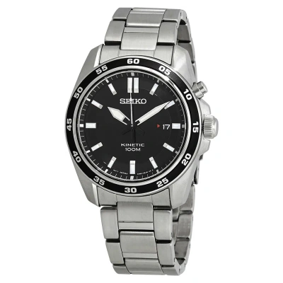 Seiko Kinetic Black Dial Stainless Steel Men's Watch Ska785 In Gray