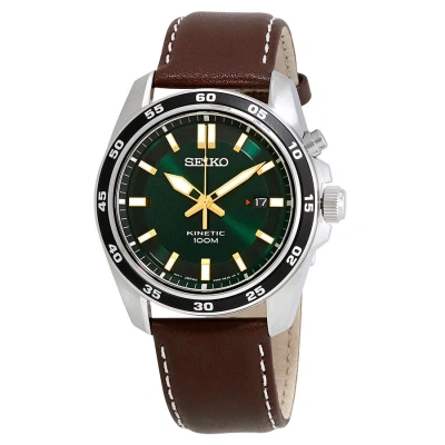 Seiko Kinetic Green Dial Brown Leather Men's Watch Ska791 In Black / Brown / Gold Tone / Green / Yellow