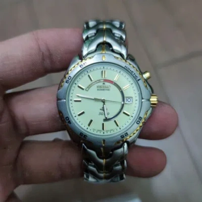 Pre-owned Seiko Kinetic Skh070p1 Men Watch Oval Sapphire Date Power Reserve Steel Vintage
